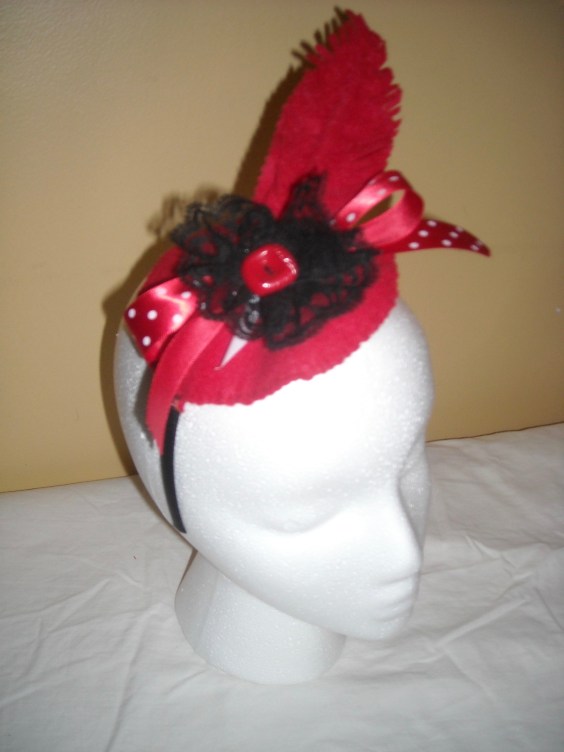 Red and black fascinator