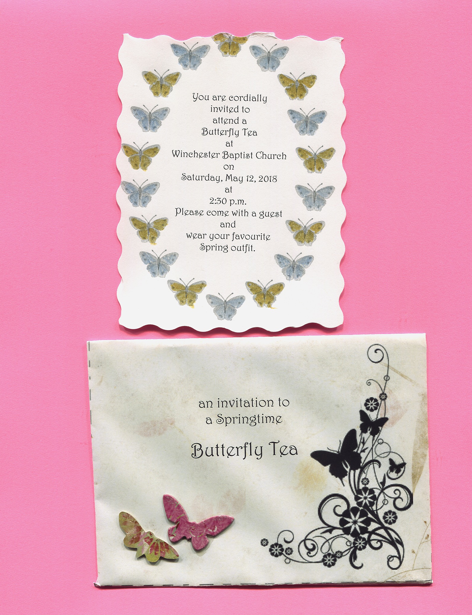 Invitation and envelope for Butterfly Tea