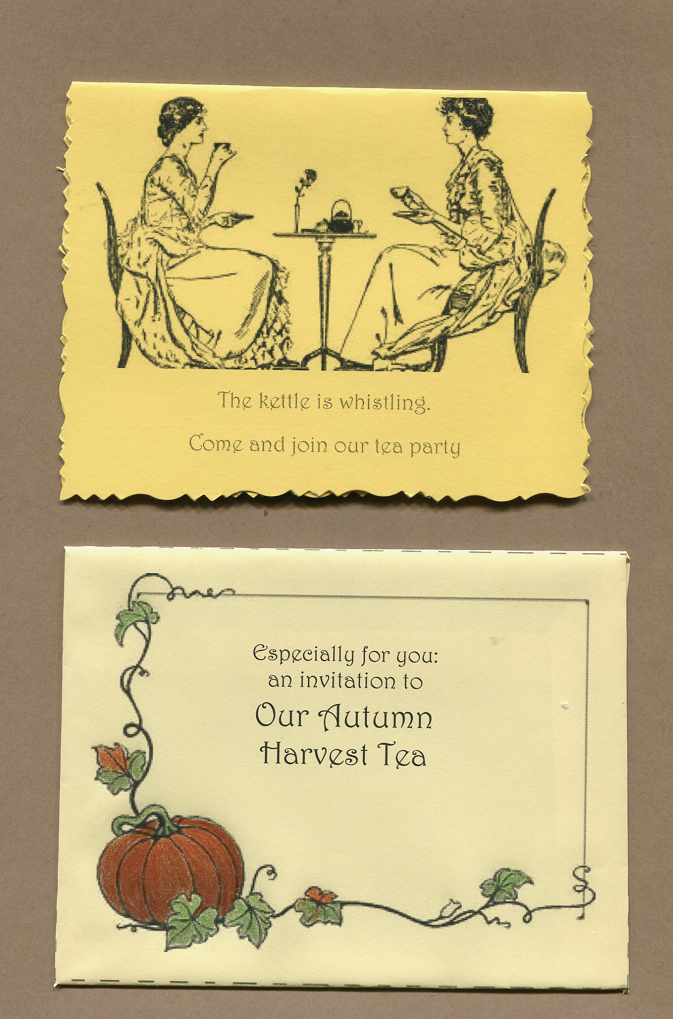 Harvest Tea invitation and envelope